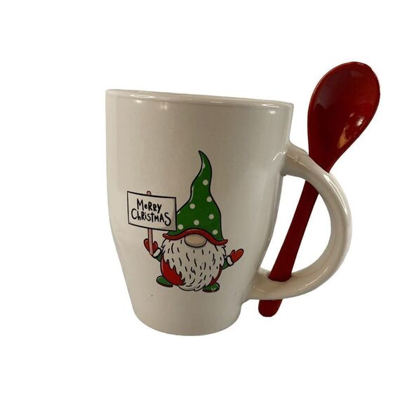 Merry Christmas Garrden elf Gnome Coffee tea cup and spoon Holiday set 11oz mug - Picture 1 of 7
